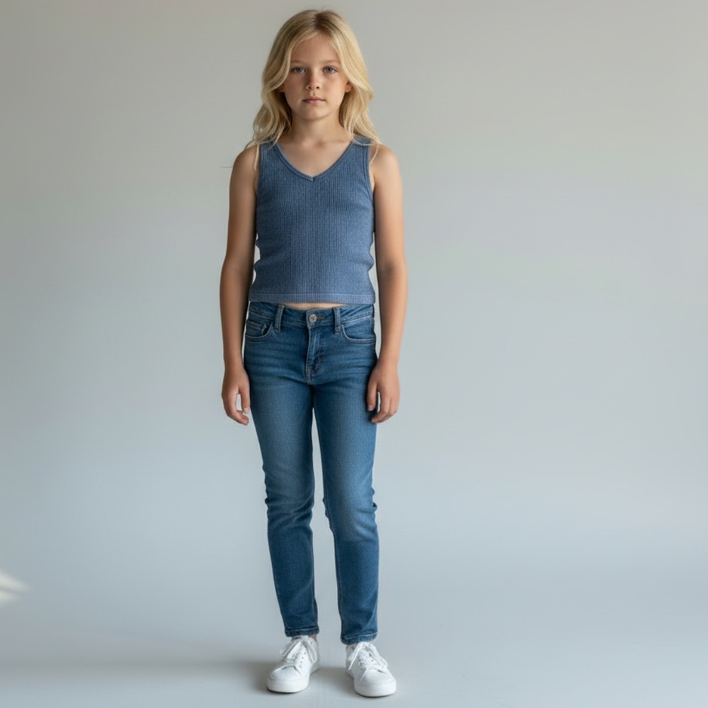 Art Class Blue Ribbed Sleeveless V Neck Tank Top